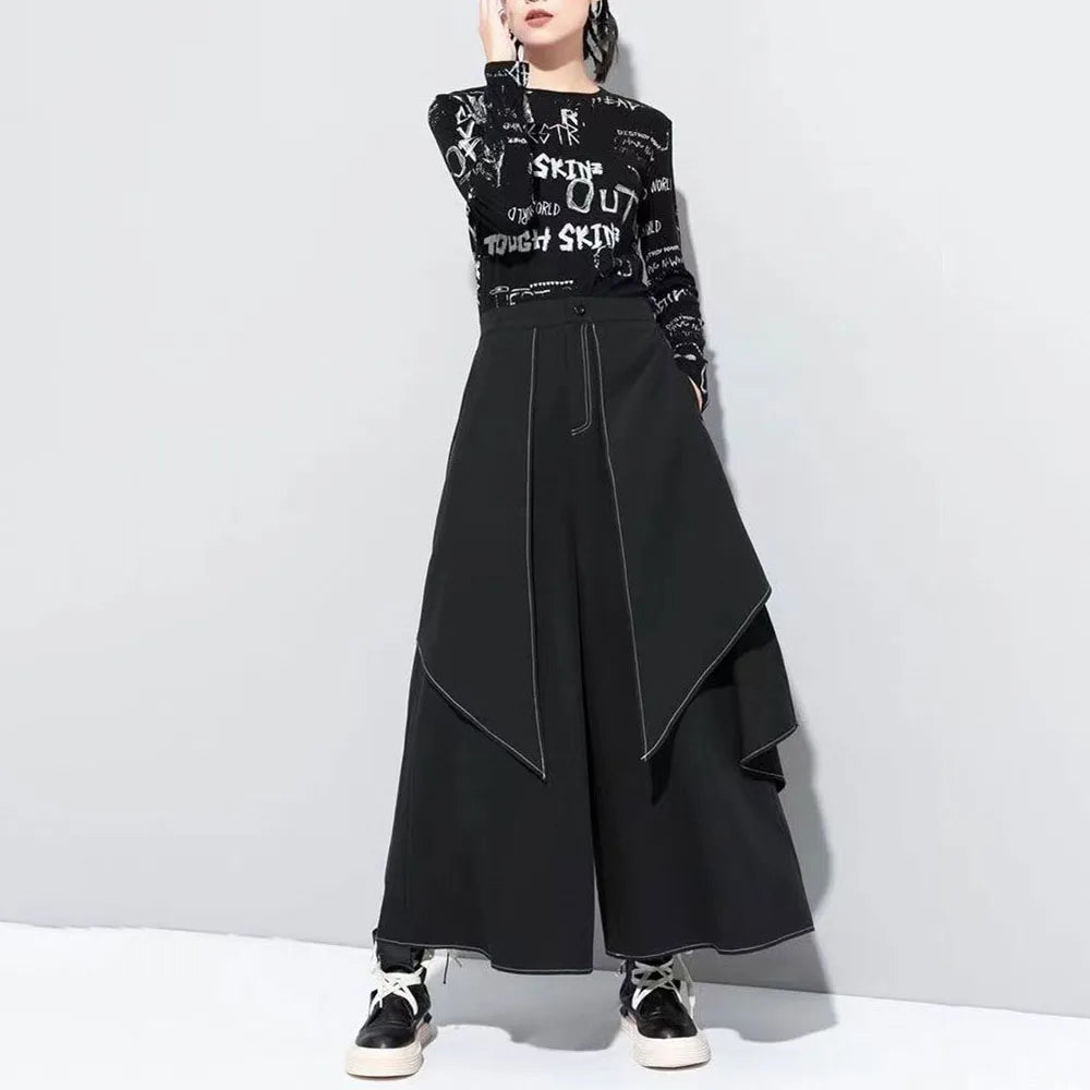 Gothic Y2K Double Layer Casual Culottes Streetwear Samurai Pants