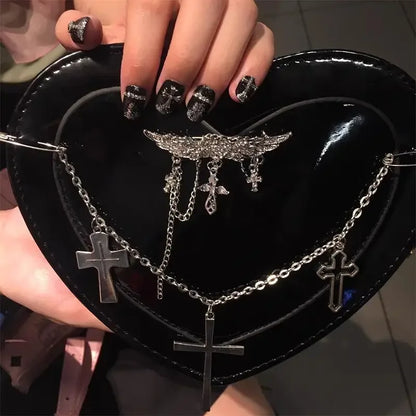 Y2K Subculture Women Cross Heart Shaped Punk Gothic Crossbody Shoulder Bag