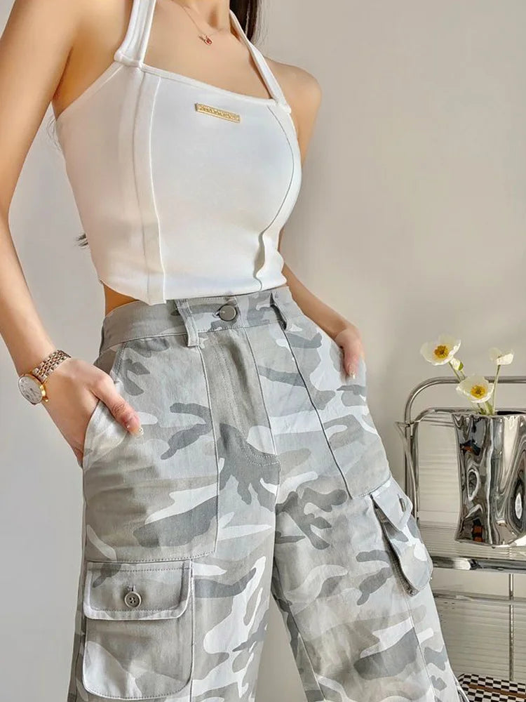 Camouflage Cargo Women Y2K Streetwear Hippie Wide Leg Pockets Pant