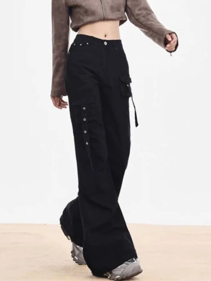 Cyber Punk Black Flare Cargo Y2K Gothic Wide Leg Baggy Harajuku Pant