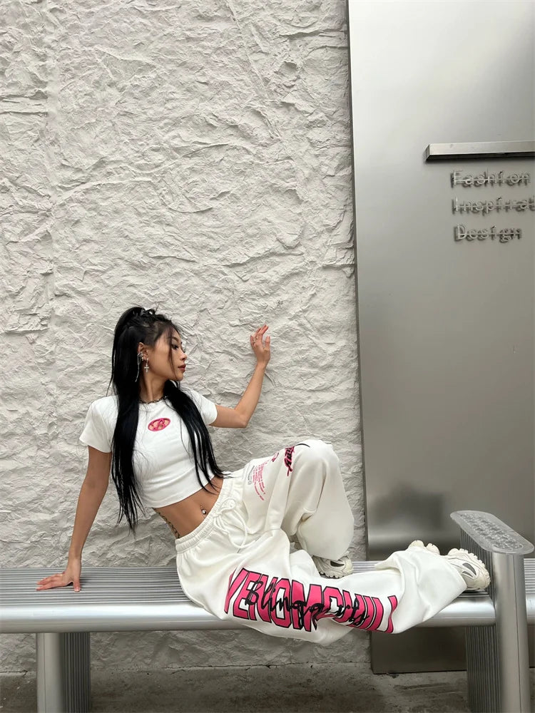 Cyber Y2K White Jogging Sweatpants Harajuku Sports Oversized Pant