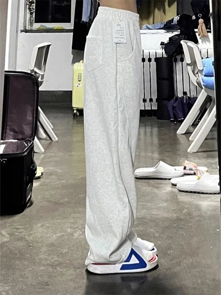 Gray Wide Leg Sports Korean Style Oversize Baggy Jogging Track Pant