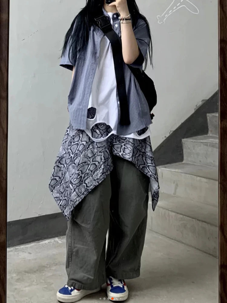 Gray Cargo Women Harajuku Grunge Baggy Japanese Style Oversize Wide Leg Pant