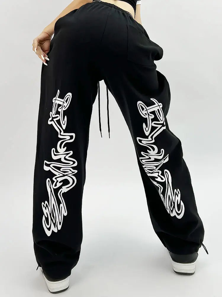 Gothic Black Oversize Y2K Jogging Sweatpants Harajuku Grunge Kpop Wide Leg Graphic Sports Pant