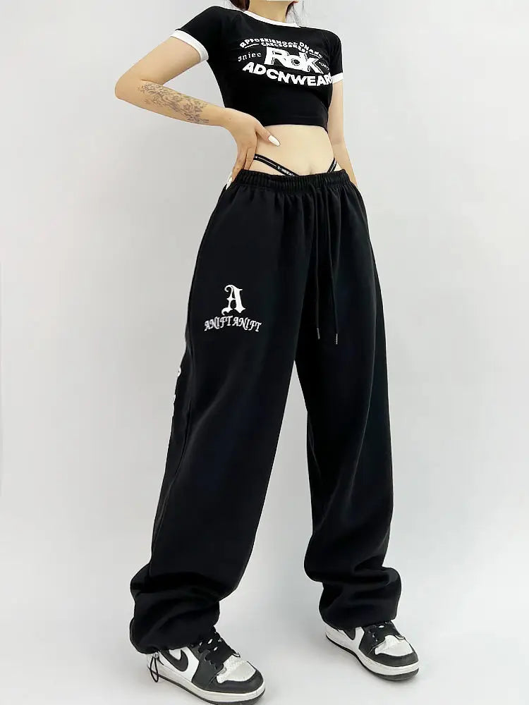 Gothic Black Oversize Y2K Jogging Sweatpants Harajuku Grunge Kpop Wide Leg Graphic Sports Pant