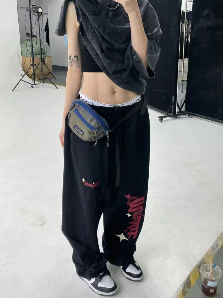 Hip Hop Letter Sports Harajuku Kpop Sweatpants Jogging Grunge Wide Leg Pant