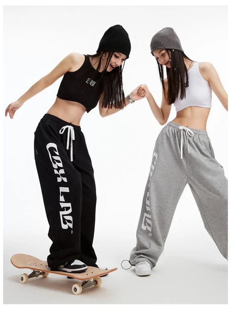 Hippie Gray Baggy Y2K Jogging Sweatpants Korean Oversize Harajuku Kpop Wide Leg Tracksuit Pant