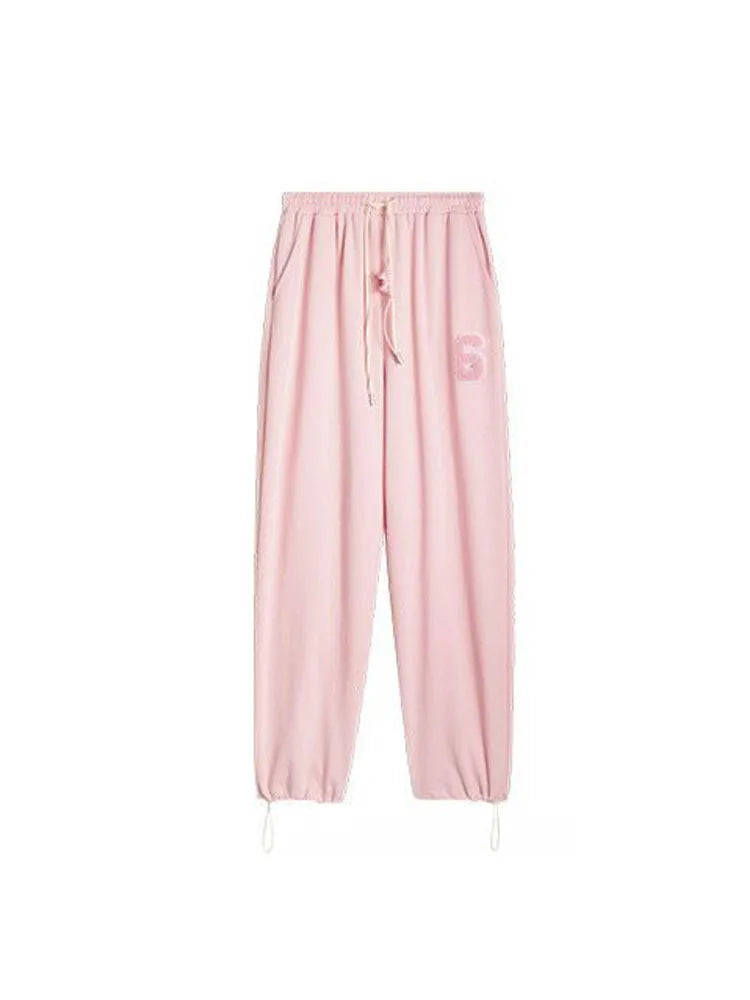 Pink Jogging Sweatpants Women Kawaii Cute Letter Print Oversize Pant