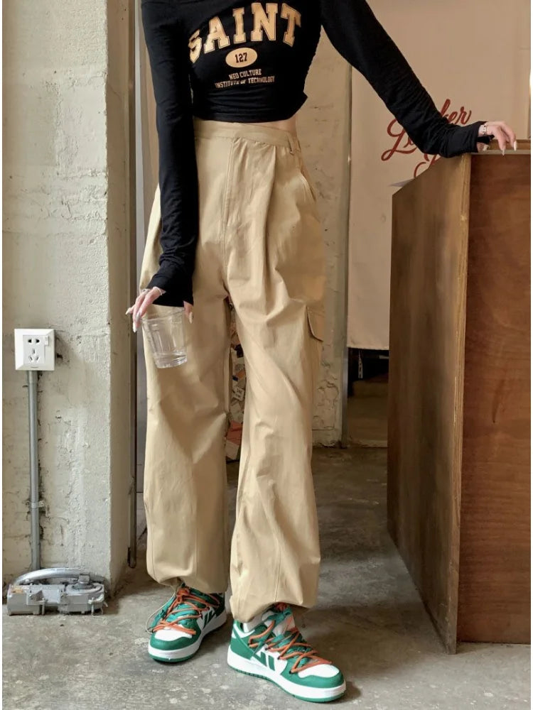 Kpop Y2K Pink Cargo Korean Streetwear Oversized Wide Leg Pant