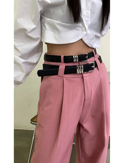 Y2K Korean Style Pink Wide Leg Harajuku Cyber Punk Belt Oversize Hippie Pant