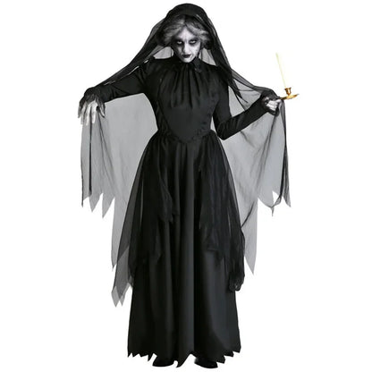 Ghost Bride Witch Vampire Uniform Black Long Day of The Dead Costume