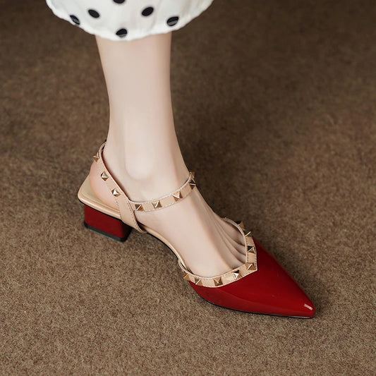 Classic Rivet Design Casual Fashion Women's Slingback Dating Shoes Low Heel Pumps