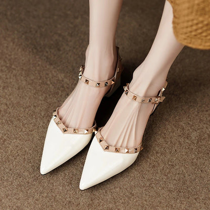 Classic Rivet Design Casual Fashion Women's Slingback Dating Shoes Low Heel Pumps