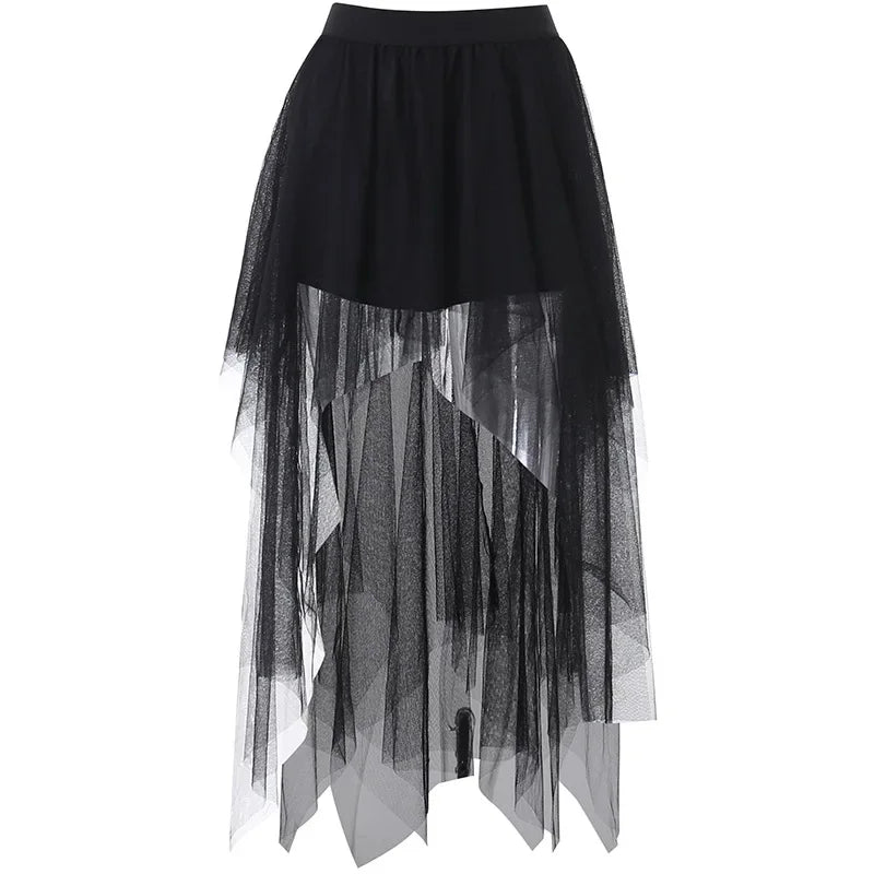 High Waisted Irregular Net Yarn Summer Gothic Casual Sexy Clothes Skirt