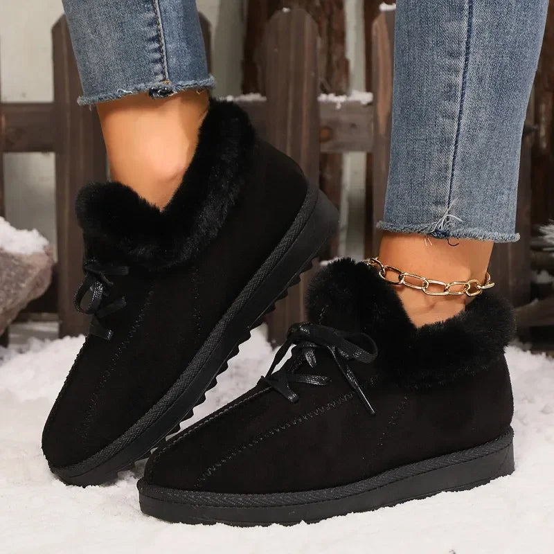 Hot Sale Shoes for Women 2024 New Plush Warm Fashionable Women's Boots Casual Lace-up Winter Cotton Shoes Zapatos De Mujer