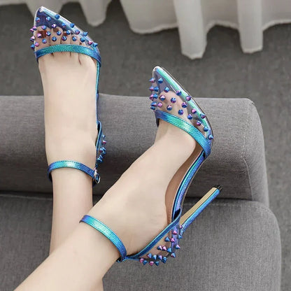 Hot Sexy Colorful Rivet Transparent PVC Buckle Strap Party High Heel