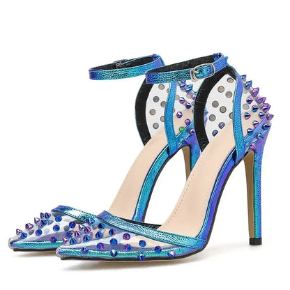 Hot Sexy Colorful Rivet Transparent PVC Buckle Strap Party High Heel