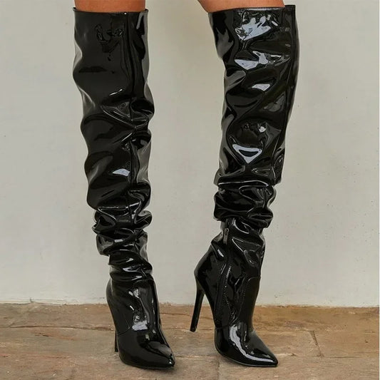 Modern Hot Sexy Autumn Winter Patent Leather Over-the-knee Slim High Heel