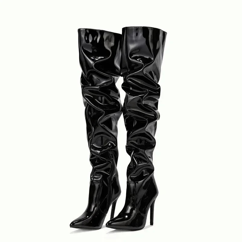 Modern Hot Sexy Autumn Winter Patent Leather Over-the-knee Slim High Heel