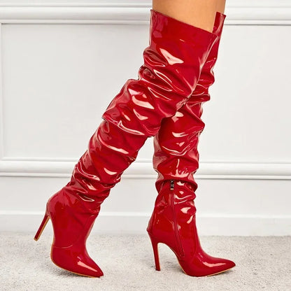 Modern Hot Sexy Autumn Winter Patent Leather Over-the-knee Slim High Heel