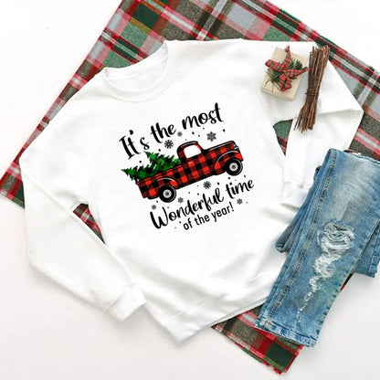 Christmas Hoodie - Wonderful Time Printed Party Holiday Sweater Xmas Outfit