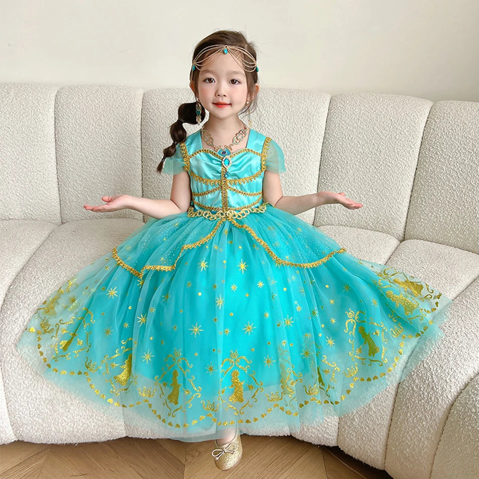 Jasmine Princess Baby Girl Birthday Carnival Aladdin Magic Lamp Prom Gown Kid Costume