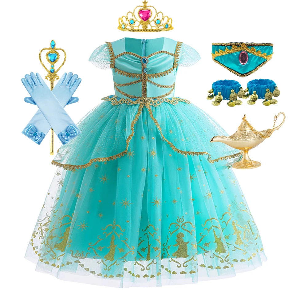 Jasmine Princess Baby Girl Birthday Carnival Aladdin Magic Lamp Prom Gown Kid Costume