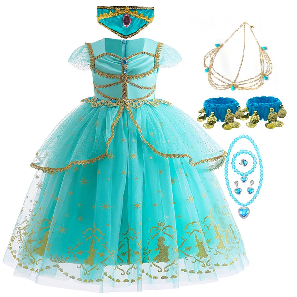 Jasmine Princess Baby Girl Birthday Carnival Aladdin Magic Lamp Prom Gown Kid Costume