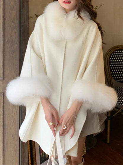 High End Double Sided Cashmere Fox Cloak Shawl Woolen Fashion Warm Coat