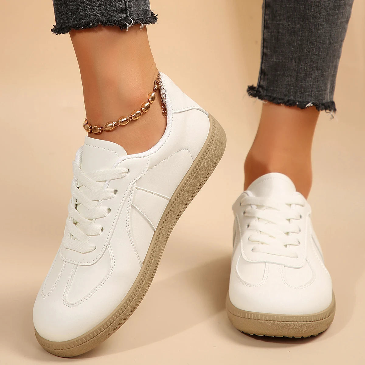 Leather Design Sneakers Platform Lace-up Comfortable Casual Vulcanized Skateboard