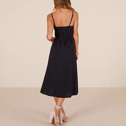 Leisure Fashionable Solid Sexy High Backless Elegant Midi Dresses