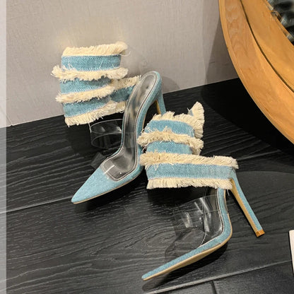 2024 New Design Denim Ankle Snake Summer High Heel