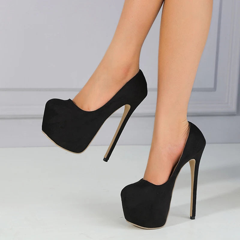 2024 Spring Autumn Platform Black Round Toe Super High High Heel