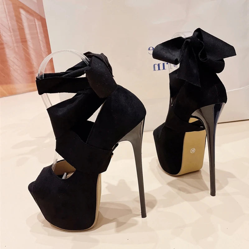 Black High Heel Women Fashion Ankle Cross Strap High Heel