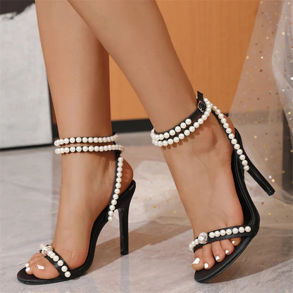 Elegant Party Wedding Pink Pearl Open Toe Gladiator High Heel