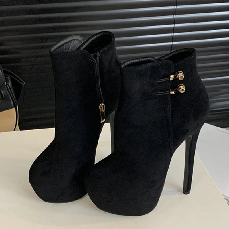 Trendy  Fashion  Elasticity Buckle Strap Platform Boots High Heel