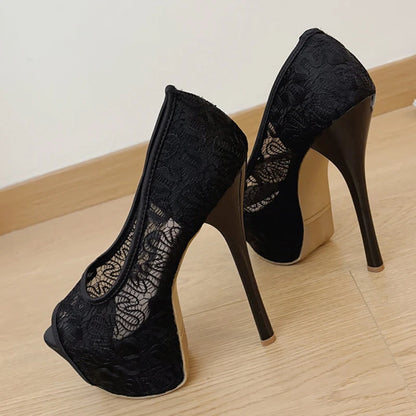 Stylish  Fashion Design Embroidery Mesh Slingback Peep Toe High Heel