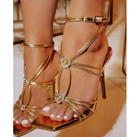 Fashionable  Rhinestone Buckle Narrow Band Thin High Heel High Heel