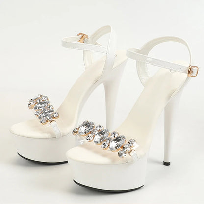 Stylish  High Quality Diamond Chain Open Toe Super High Heel High Heel