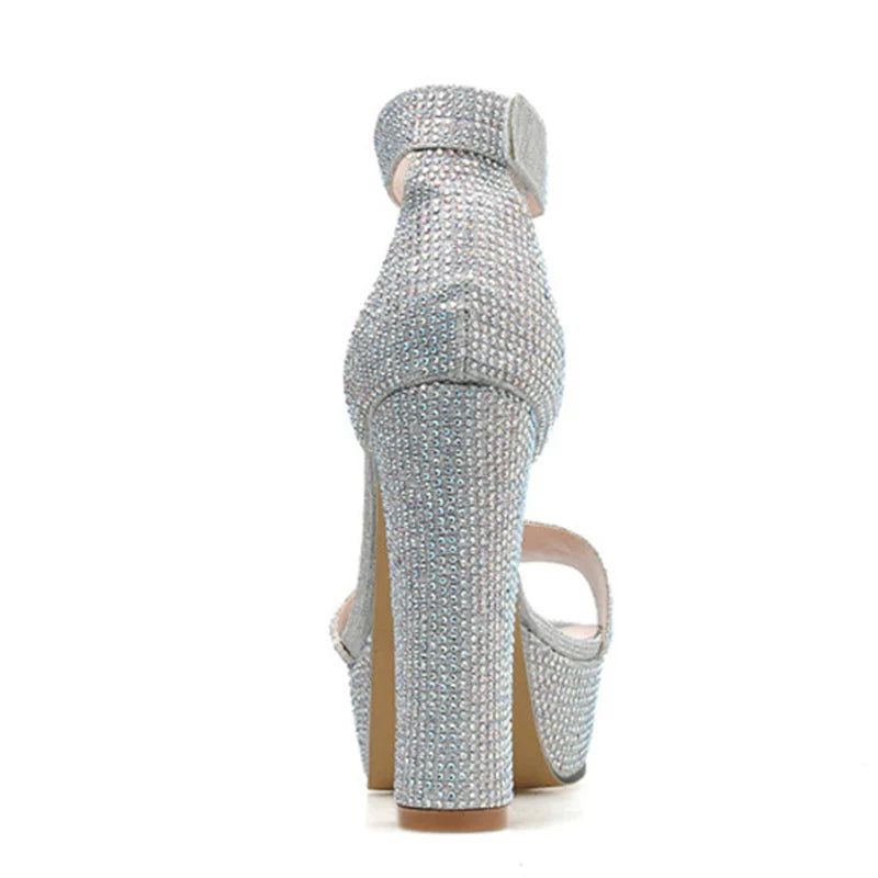 Stylish  Silver Rhinestone Platform Open Toe High Heel High Heel