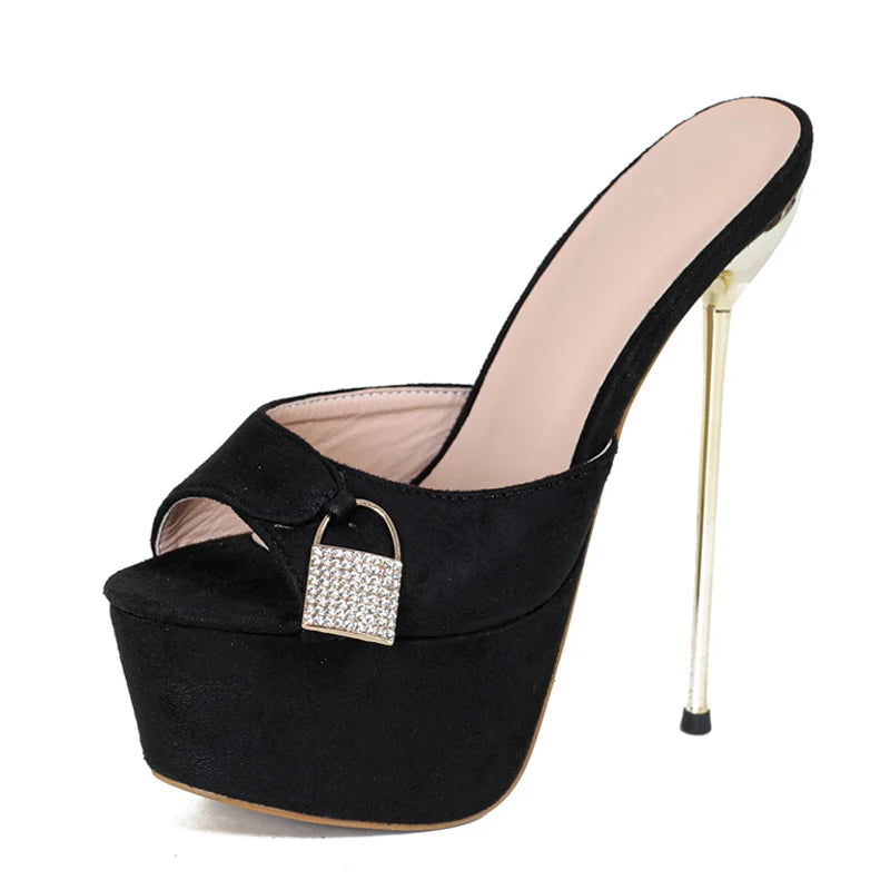 Glamorous  Sexy Metal Buckle Platform Super Thin High Heel High Heel