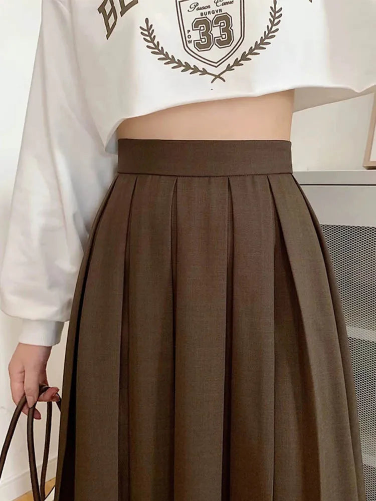 DressBetty - Brown Summer Korean Fashion High Waist Midi Elegant A-Line Skirt