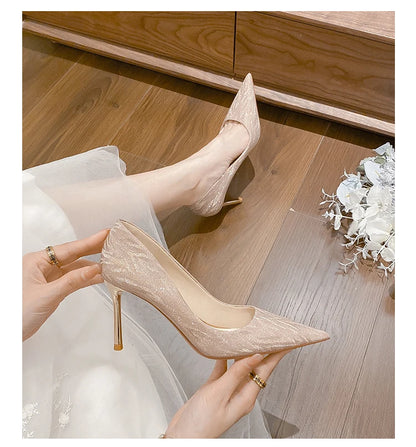 Luxury Gold Silver Pointed Party Wedding Designer High Heel High Heel