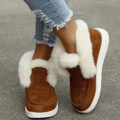 New Ladies Slip on Comfortable Ankle Boots Women Winter Warm Plush Fur Snow Boots Suede ShoesFemale Footwear Botas Femininas