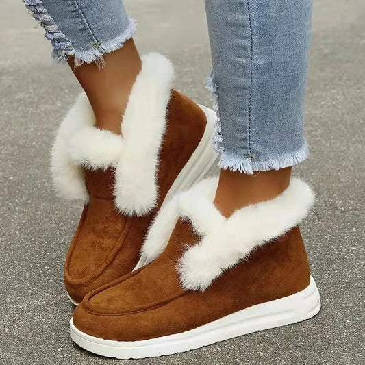 New Ladies Slip on Comfortable Ankle Boots Women Winter Warm Plush Fur Snow Boots Suede ShoesFemale Footwear Botas Femininas