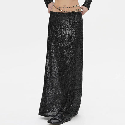 DressBetty - Sequins Loose Crop Maxi Skirt