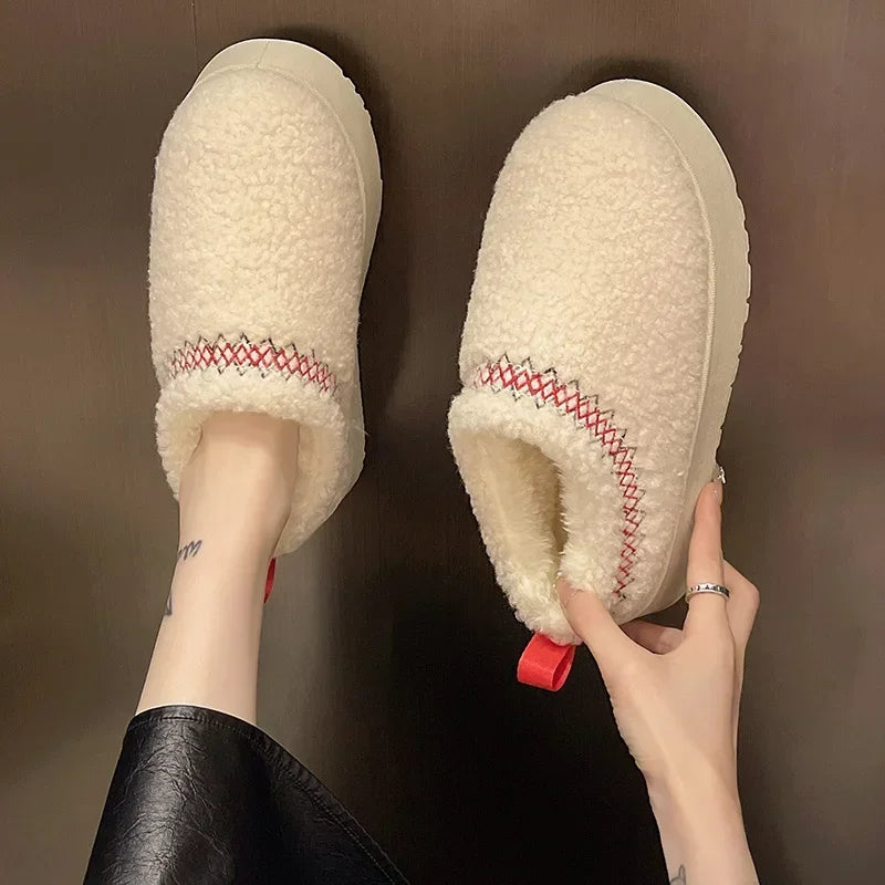 Warm Fur Ankle Flat Platform Plush Flip Flops Cotton Snow Boot