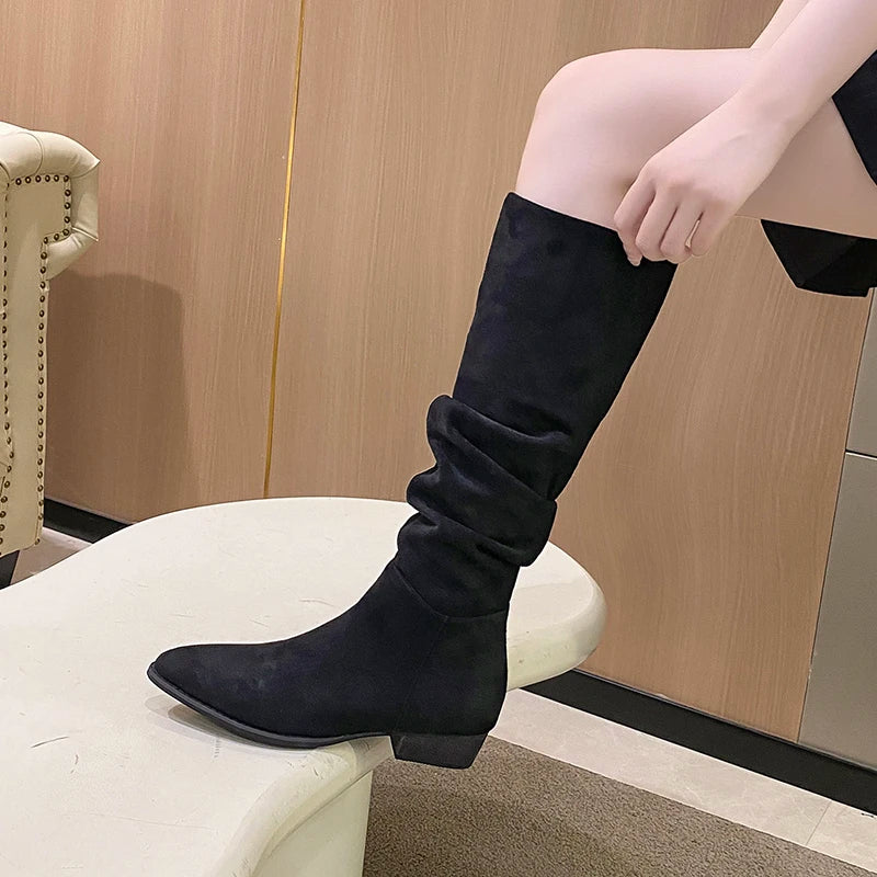 Comfy Fashionable Chunky Heel Pointed Toe Stylish Knee High Boots