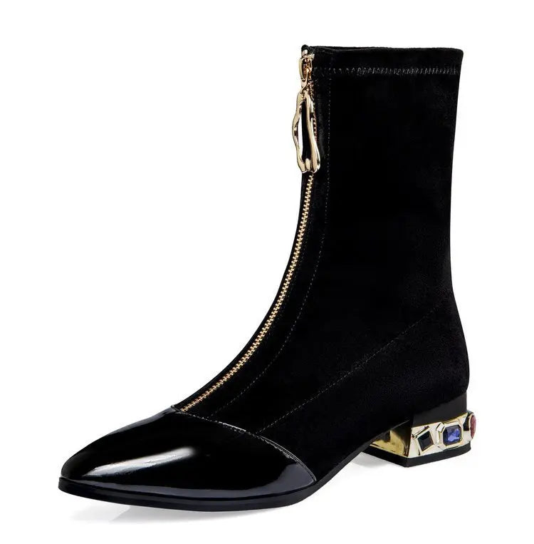 New Sexy Crystal Pointy Rhinestone Black Ankle Boot