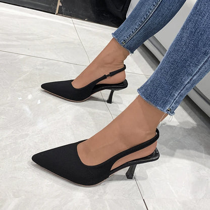 Closed Toe Green Single Thin Mid-heeled Fashion Pointed Plus Size Low Heel Pumps